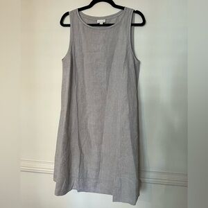 J Jill Love Linen Dress Sz Medium M Sleeveless Front Pockets 100% Linen Gray